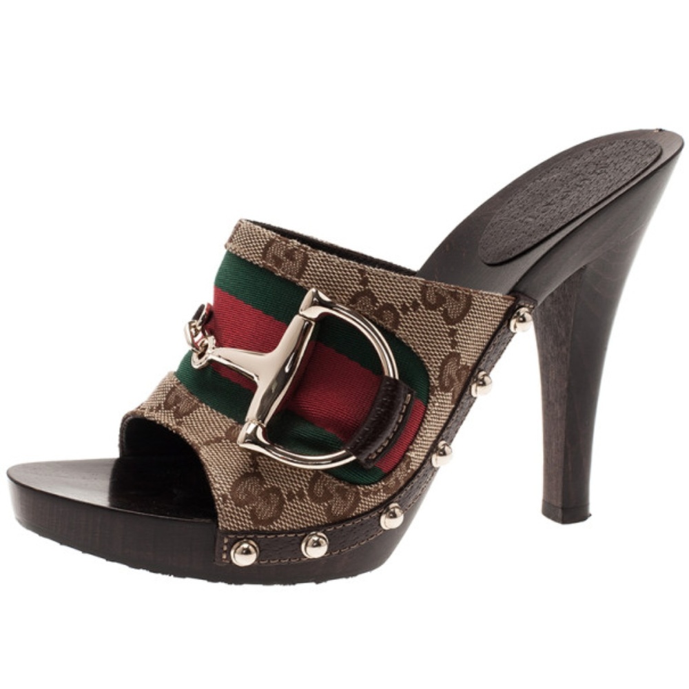 Brown Canvas Icon Bit Platform Clogs - Size US 8